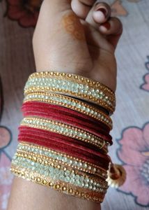 Elegant Red &amp; Gold Bangles with Tassel