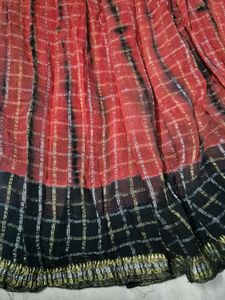 Red &amp; Black Checked Ethnic Skirt