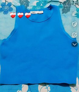 ZARA Blue Sleeveless Crop Top