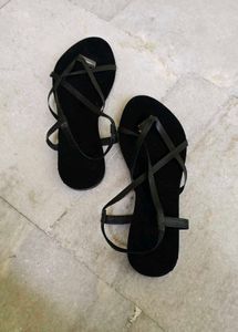 Black Strappy Flat Sandals