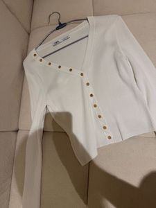 ZARA White Ribbed Cropped Top