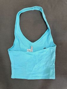Aqua Blue Halter Neck Crop Top