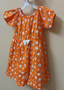 Cute Orange Floral Baby Dress & Bloomer