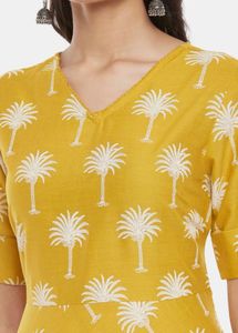 Yellow Palm Print Midi Dress