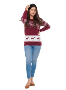 Striped Reindeer Knit Sweater