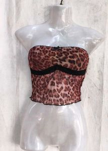 Leopard Print Tube Top with Black Shorts