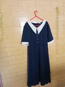 Classic Navy Blue Dress with White Collar