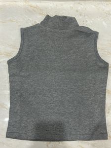 Sleek Grey Mock Neck Sleeveless Top
