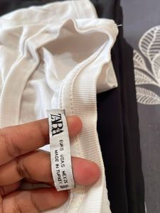 zara White T-Shirt with Heart Pocket