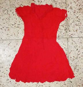 Red Ruffle Trim Dress