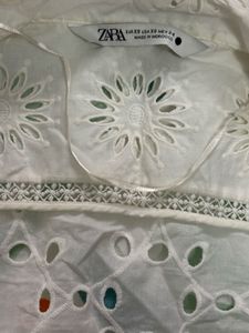Zara White Eyelet Tie-Front Top