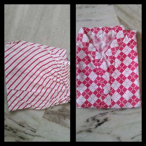 2 Pc Pink & White Kurti Set