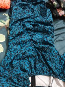 Blue Leopard Print Ruched Dress