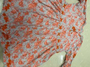 Boho-Chic Grey-Blue &amp; Orange Floral Short Dress wi