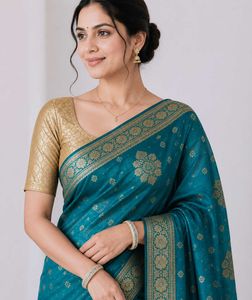 Blue Saree with bangles and earrings