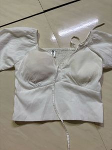 White Puff Sleeve Crop Top
