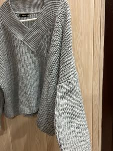 Grey Knit V-Neck Sweater