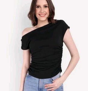 Chic Black Off-Shoulder Ruched Top