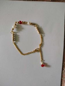 Elegant Gold Chain Bracelet with Red Beads