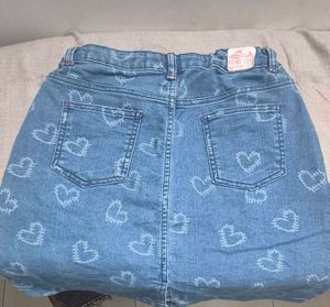 Cute Denim Heart Print Skirt
