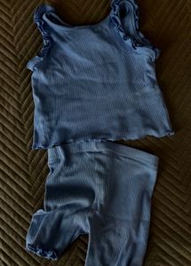 Cute Blue Ribbed Tank and Shorts Set