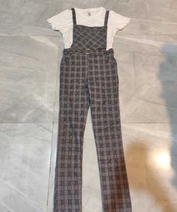 Plaid Overalls with White T-Shirt Set