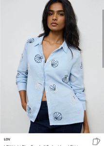 Westside Light Blue Seashell Embroidered Shirt