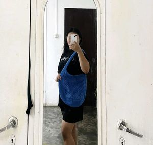 Chic Blue Knitted Hobo Bag