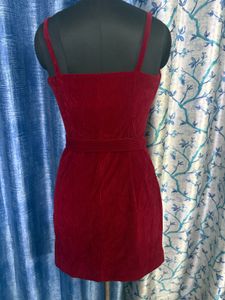 Chic Red Corduroy Double-Breasted Dress