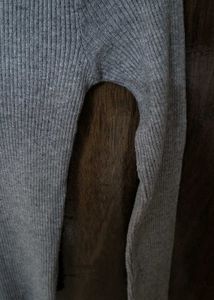 Grey V-Neck Ribbed Long Sleeve Top