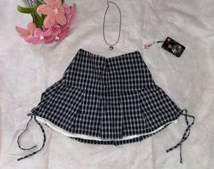 Plaid Pleated Mini Skirt with typing bow