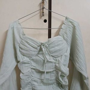 Mint Green Ruched Long Sleeve Top