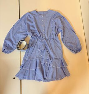 Blue Gingham Tiered Ruffle Dress