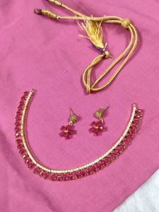 Pink Gemstone Necklace & Earring Set