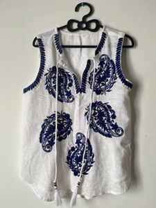 White Embroidered Sleeveless Top