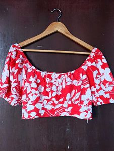 Floral Print Puff Sleeve Crop Top