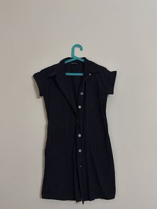 Classic Black Button-Up Shirt Dress