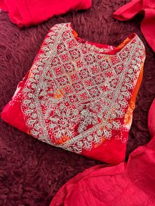 Red Embroidered Kurta Set with Dupatta
