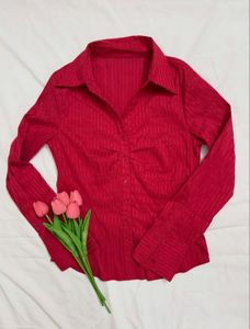 Chic Red Striped Button-Up Shirt