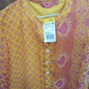 Short Morpankh Yellow Print Kurti - XXL