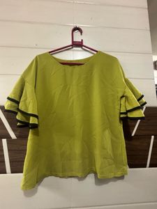 Chic Ruffled Sleeve Lime Green Top
