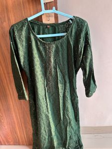Dark Green Kurta with sequin design