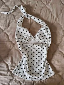 Retro Backless Polka Dot Halter Top