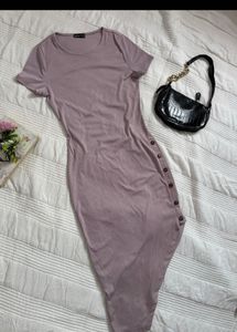 Ribbed Button Detail Midi Dress