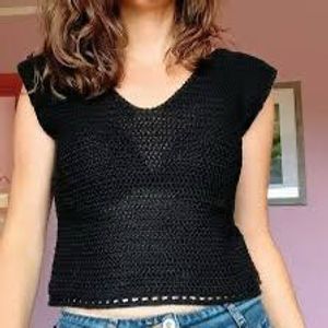 Black Crochet V-Neck Top