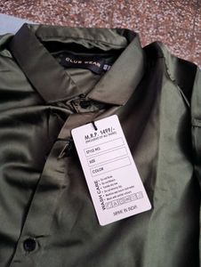 new Men's Stylish Olive Green silk Shirt