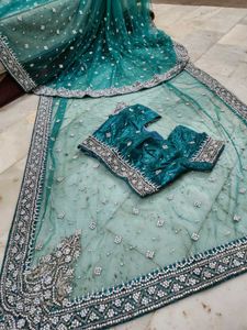 fully net diamond stone work saree with blouse