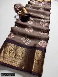 Elegant Brown Saree with Gold Border