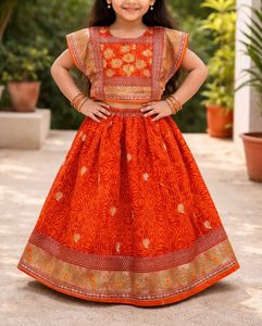 Orange Ethnic Girls Lehenga Choli