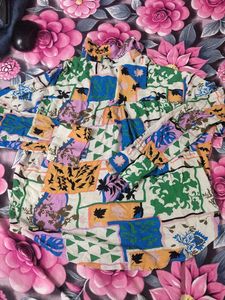 Colorful Abstract Print Button-Up Shirt